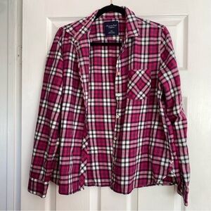 American Eagle Outfitters hot pink baby pink plaid flannel button down size L
